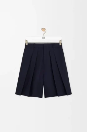Pantalones cortos plisados de algodón y lino