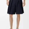 Pantalones cortos plisados de algodón y lino