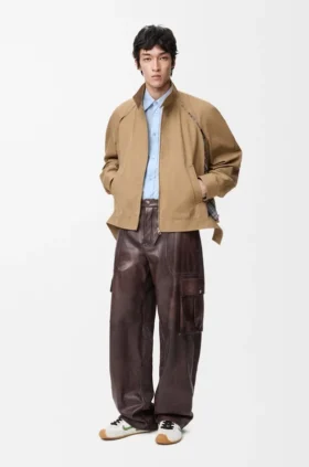 Pantalones tipo cargo de piel de cordero napa y algodón