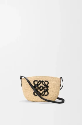 Pochette Eclipse de rafia y piel de becerro