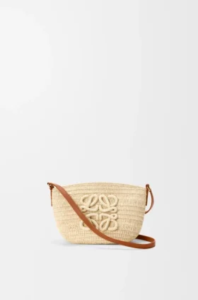 Pochette Eclipse de rafia y piel de becerro