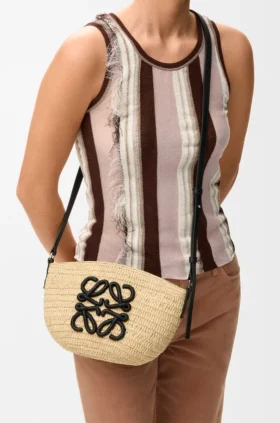 Pochette Eclipse de rafia y piel de becerro