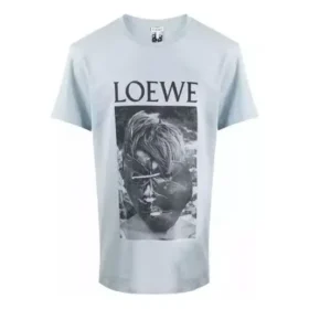 Polo de algodón estampado de loewe para hombre, manga corta, rosa y azul, modelo H6109980Pc-6410