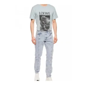 Polo de algodón estampado de loewe para hombre, manga corta, rosa y azul, modelo H6109980Pc-6410