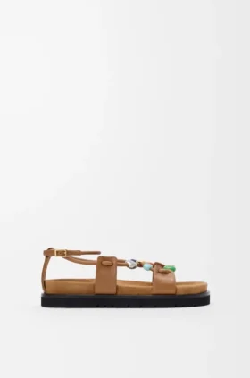 Sandalias Fussbett con cuentas «Pebble» en piel de cordero napa