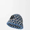 Sombrero de pescador de rafia y piel de becerro con parche de ganchillo Sombrero de pescador de rafia y piel de becerro con parche de ganchillo