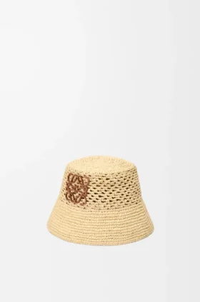 Sombrero tipo bucket Anagram de rafia y piel de becerro