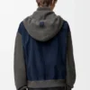 Sudadera con capucha híbrida con cremallera, confeccionada en piel de cabra de gamuza y mezcla de lana Sudadera con capucha híbrida con cremallera, confeccionada en piel de cabra de gamuza y mezcla de lana
