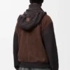 Sudadera con capucha híbrida con cremallera, confeccionada en piel de cabra de gamuza y mezcla de lana