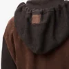 Sudadera con capucha híbrida con cremallera, confeccionada en piel de cabra de gamuza y mezcla de lana