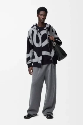 Sudadera con capucha y cremallera de lana y algodón
