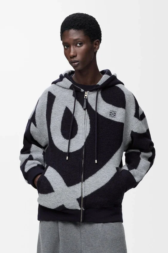 Sudadera con capucha y cremallera de lana y algodón Sudadera con capucha y cremallera de lana y algodón