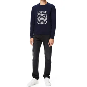 Suéter de algodón para hombre con el logotipo Anagram de loewe bordado, color azul marino, H526341Xa1-5110