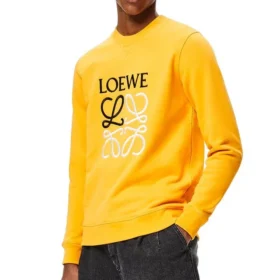 Suéter de algodón para hombre con el logotipo de Loewe Anagram bordado, color naranja, H526341Xa1-9100