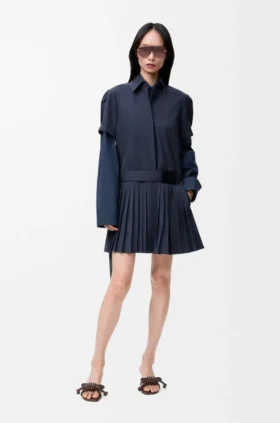 Vestido plisado de mezcla de algodón